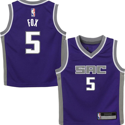 DeAaron Fox Sacramento Kings NBA Kids 4-7 Purple Icon Edition Player Jersey (US Numeric 5 6 Regular Blue)